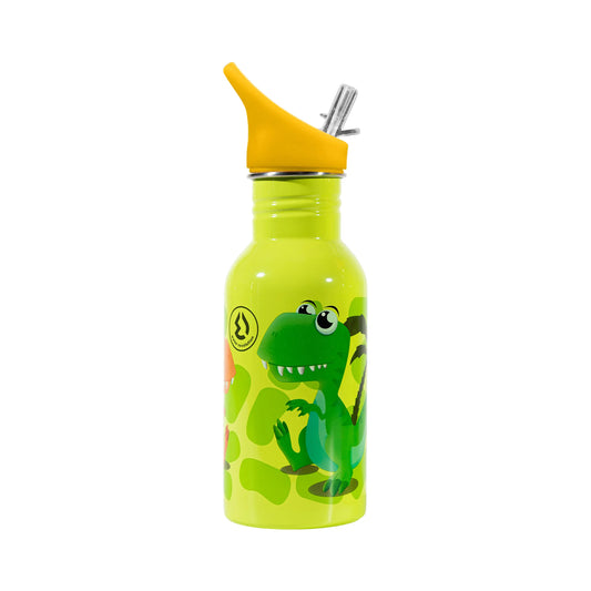 Botella infantil de acero inoxidable, verde y naranja, Dinosaurio 500ml