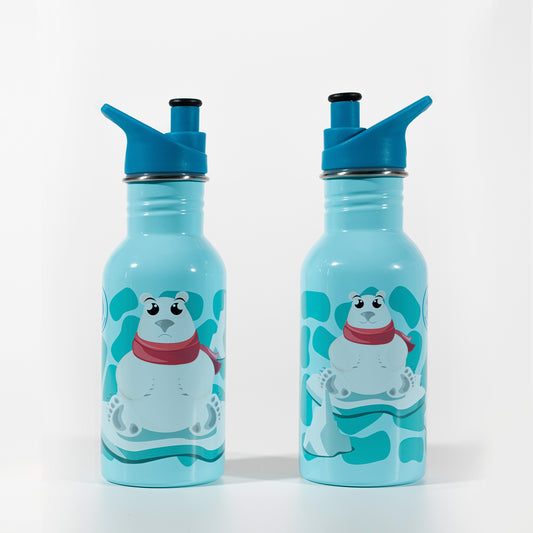 Botella acero inoxidable azul con estampado osos polares 500ml y pitorro sport para beber de Water Revolution - LLevar & LLevar