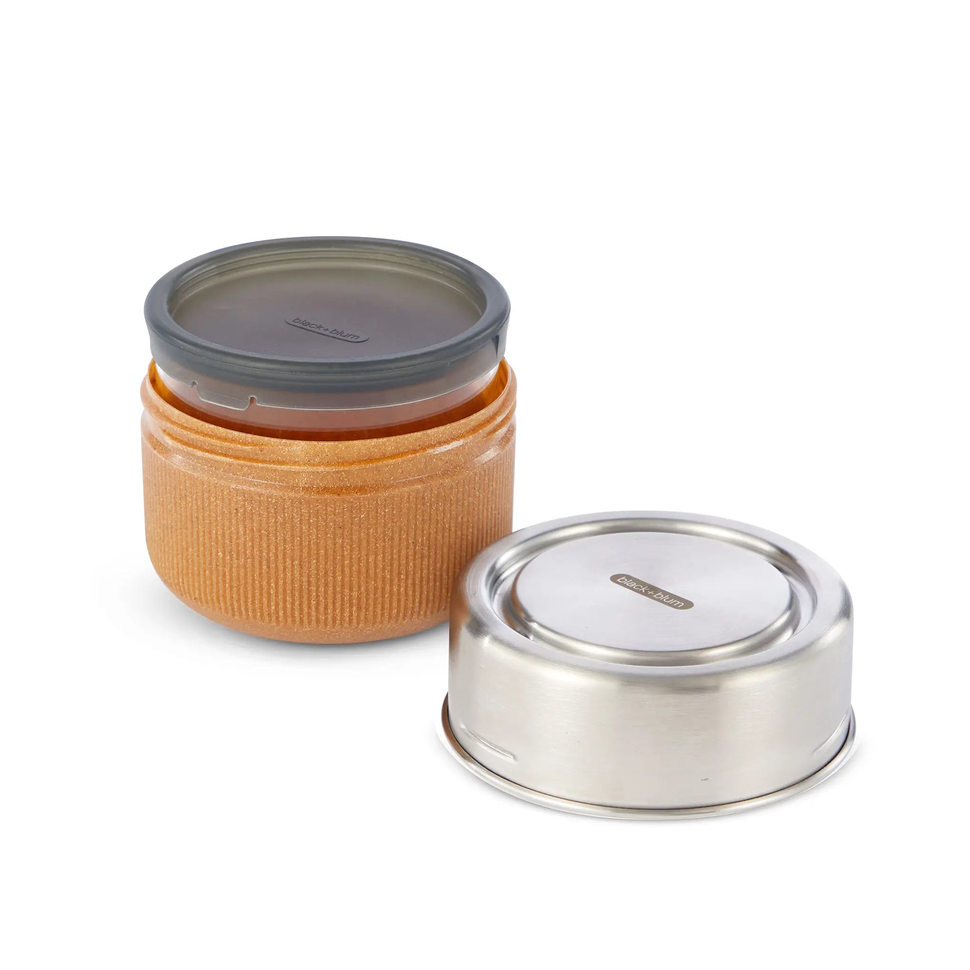 Fiambrera de vidrio con envase de acero y fibra de madera 600ml abierta