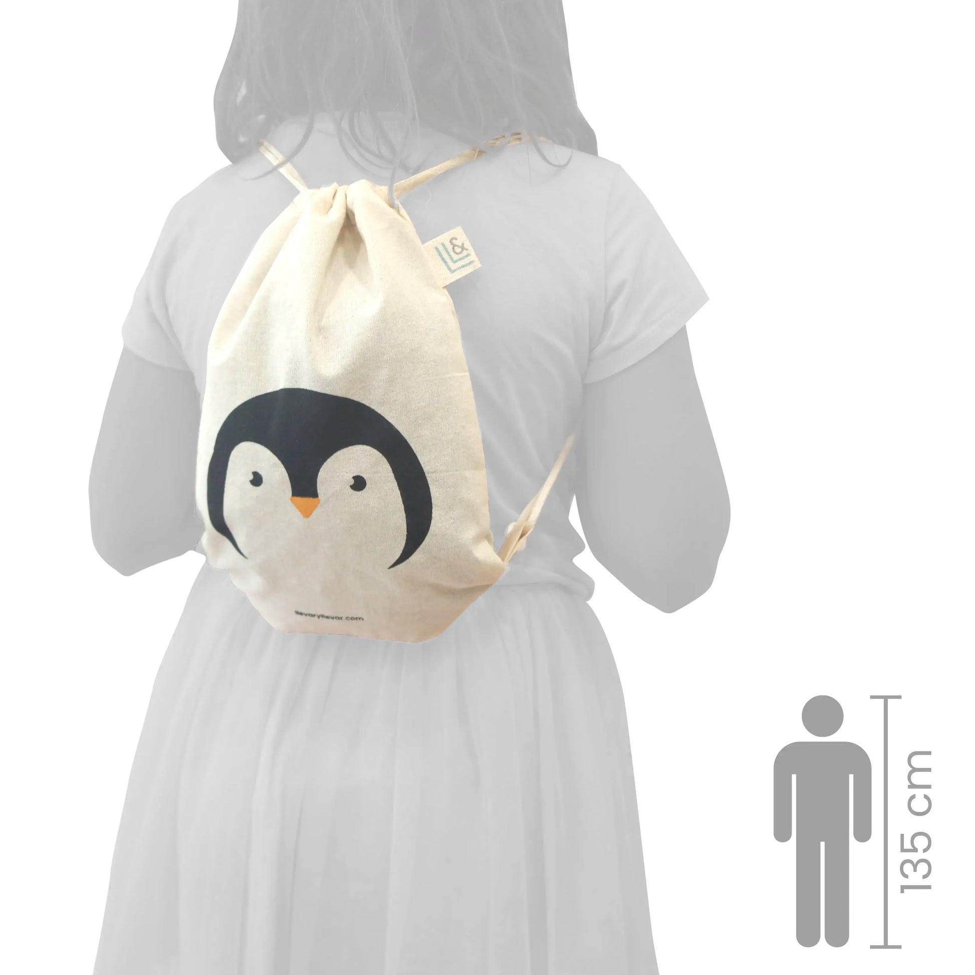 Mochila infantil de tela 100% algodón Pingüino