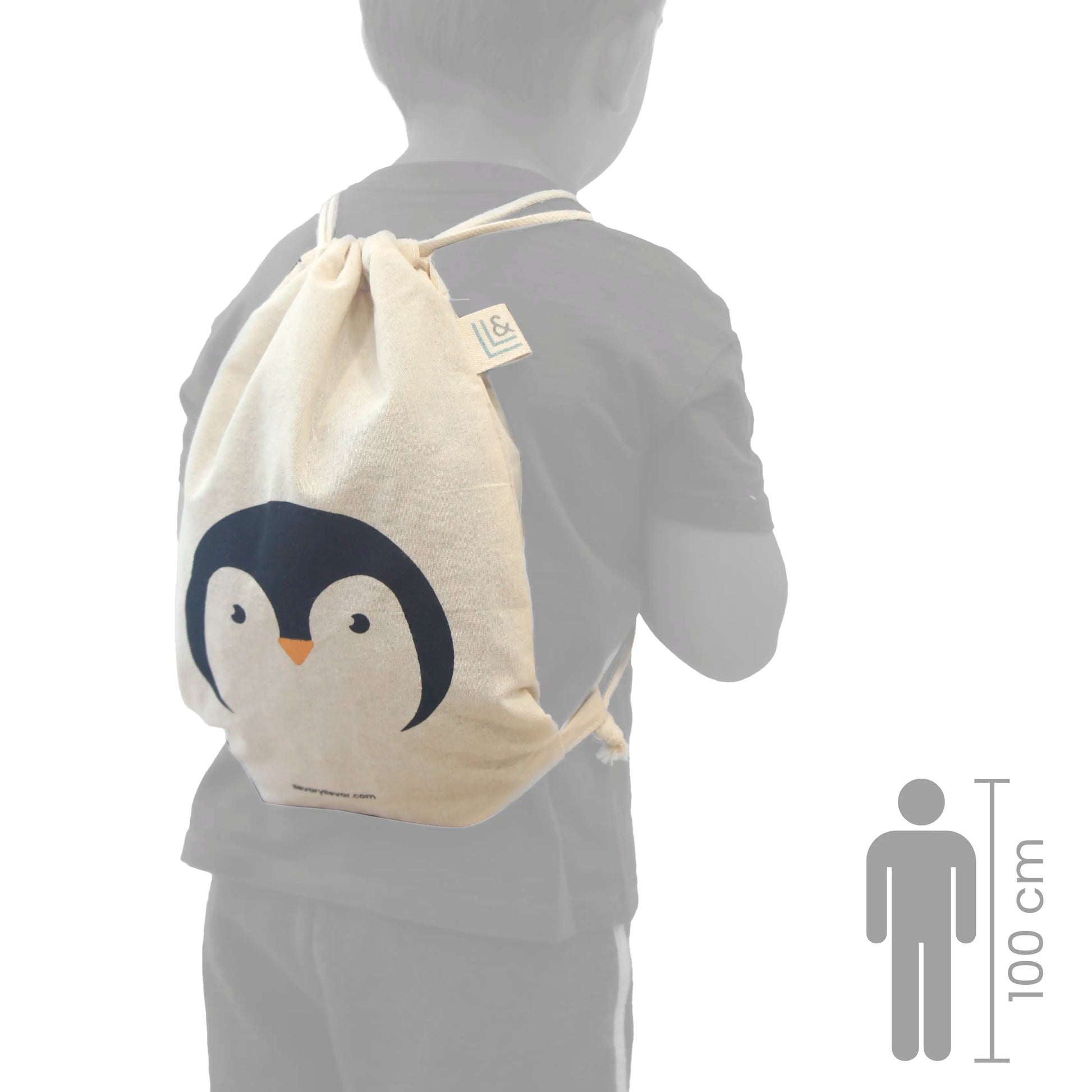 Mochila infantil de tela 100% algodón Pingüino