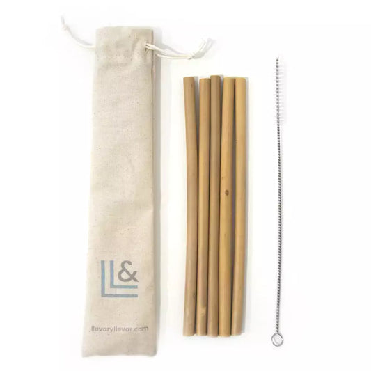 5 pajitas de bambú con cepillo especial de limpieza y bolsita de transporte - LLevar & LLevar
