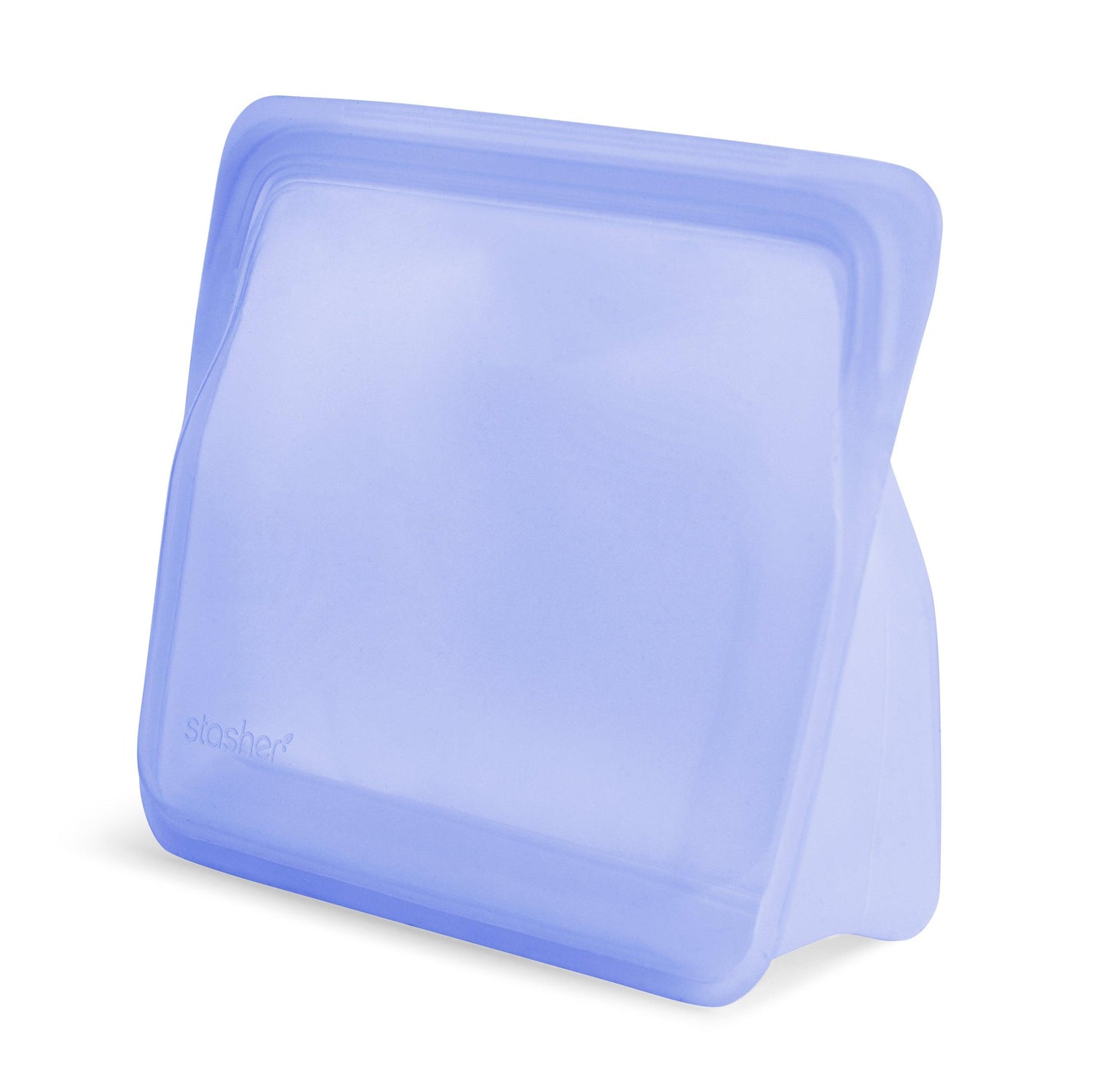 Bolsa de silicona platino mediana con base violeta vacía de Stasher - LLevar & LLevar