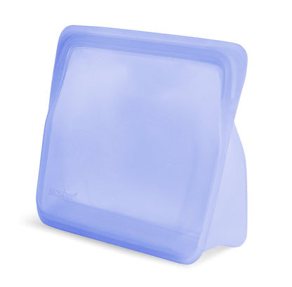 Bolsa de silicona platino mediana con base violeta vacía de Stasher - LLevar & LLevar