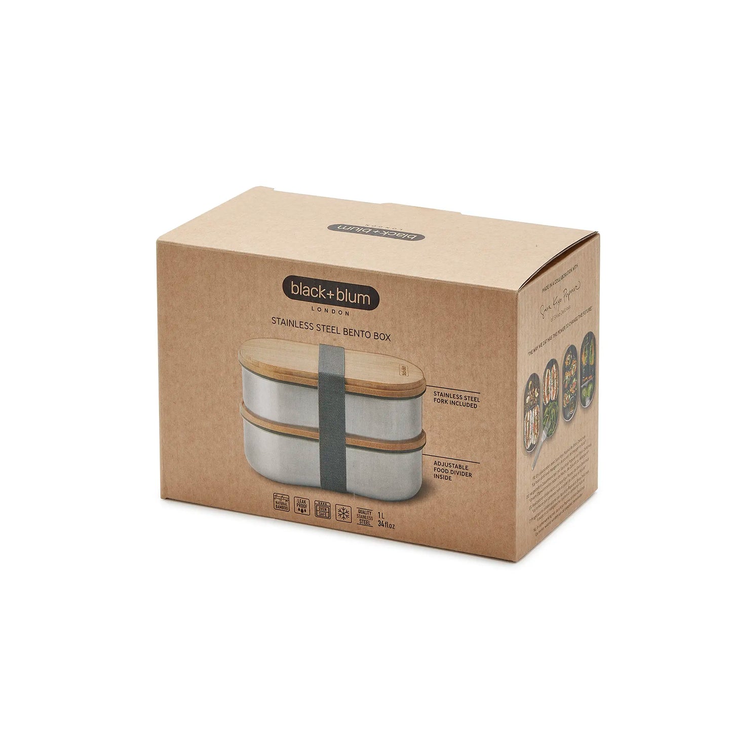 Fiambrera Acero Inoxidable Bento 1L (2x500ml) en caja de cartón reciclado