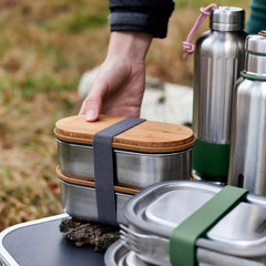 Fiambrera de acero inoxidable, caja Bento de metal a prueba de fugas con 3  compartimentos, caja Bento de 24 onzas, contenedor de comida sin BPA 