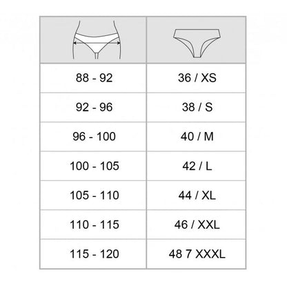 Guía de tallas Braguitas menstruales negras T36-T48